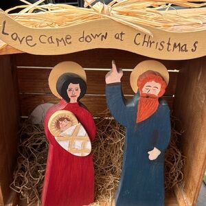 Charming Holiday Nativity Scene with Red and Blue Figures
